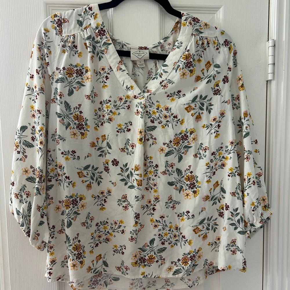 St. John's Bay Floral Blouse - White and Yellow